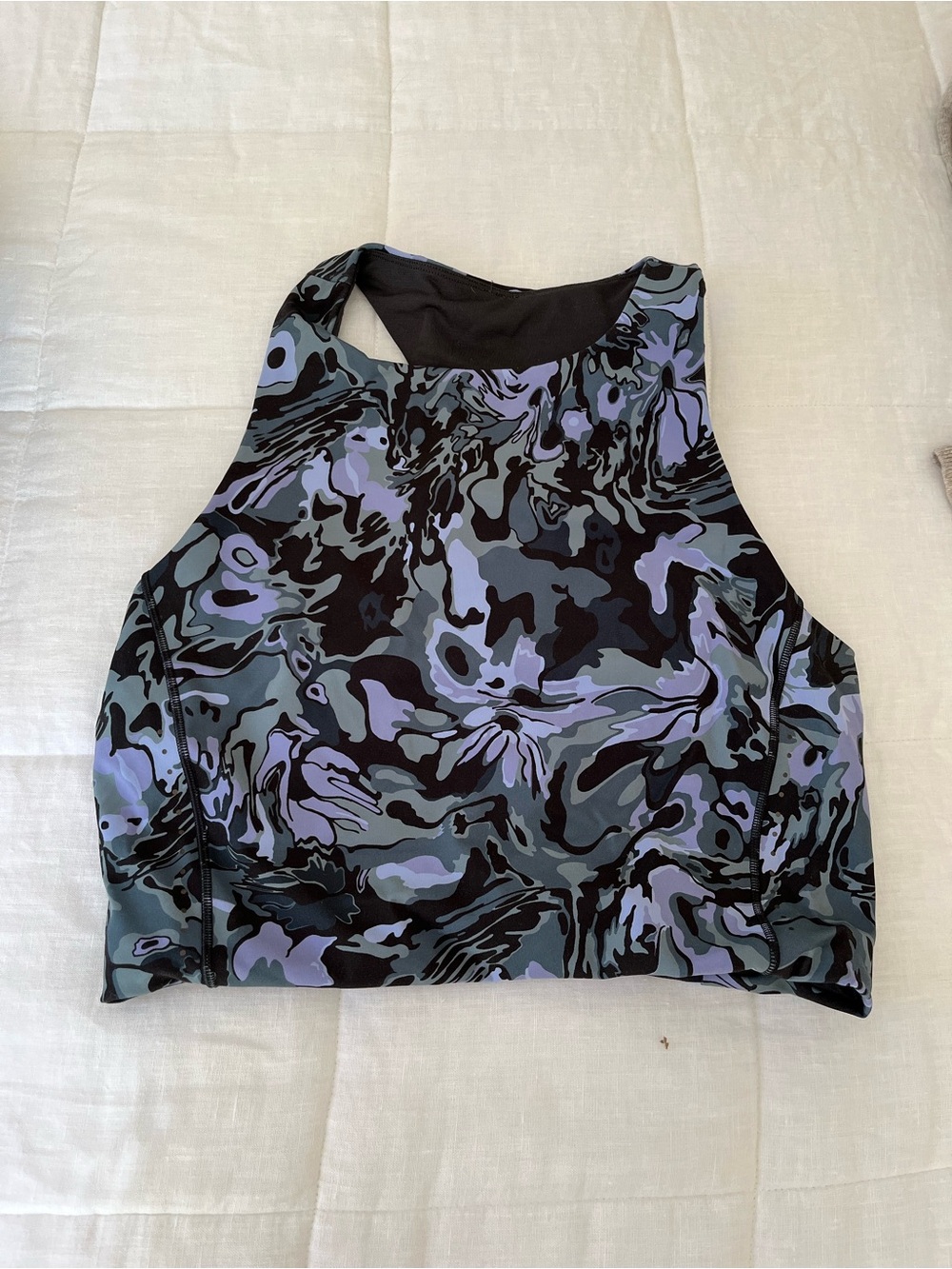 lululemon athletica Black and Lavender Abstract High-Neck Crop Tank